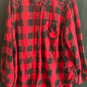 Red and Black Plaid Button-Up Shirt